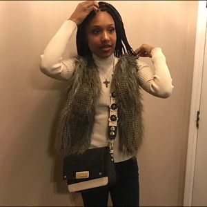Grey and black faux fur vest